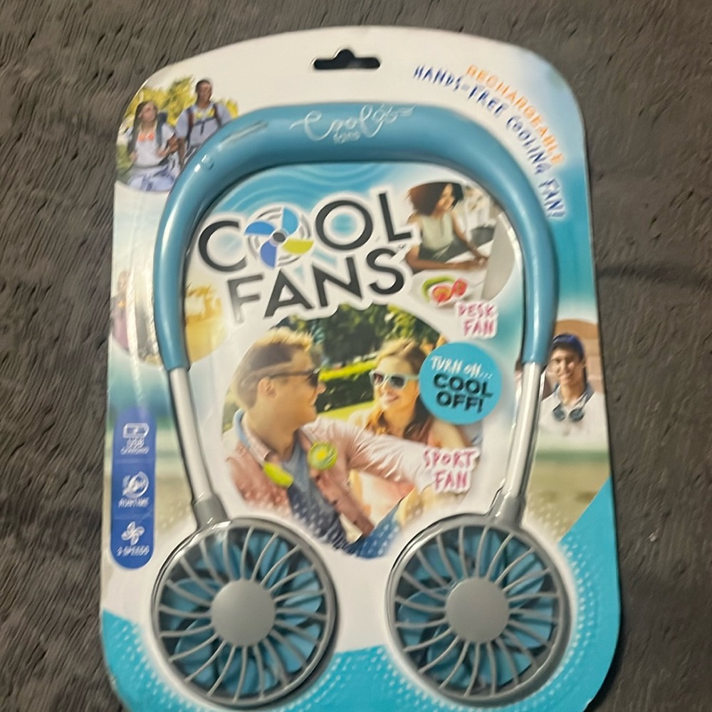 New Cool Fans- Hands free cooling fan, Rechargeable USB, 3 speeds, blue/gray